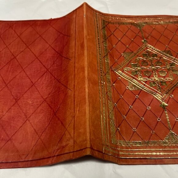 VTG Leather Book Notebook Cover Protector Gold Leaf Designs 7.25"x10" - Picture 3 of 16